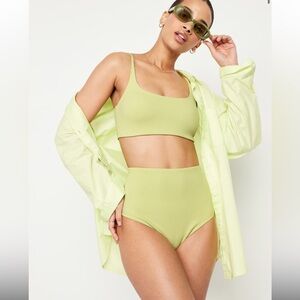 Old Navy Citrine Light Green Pucker Scoop Neck High Waist Bikini NWT L XL